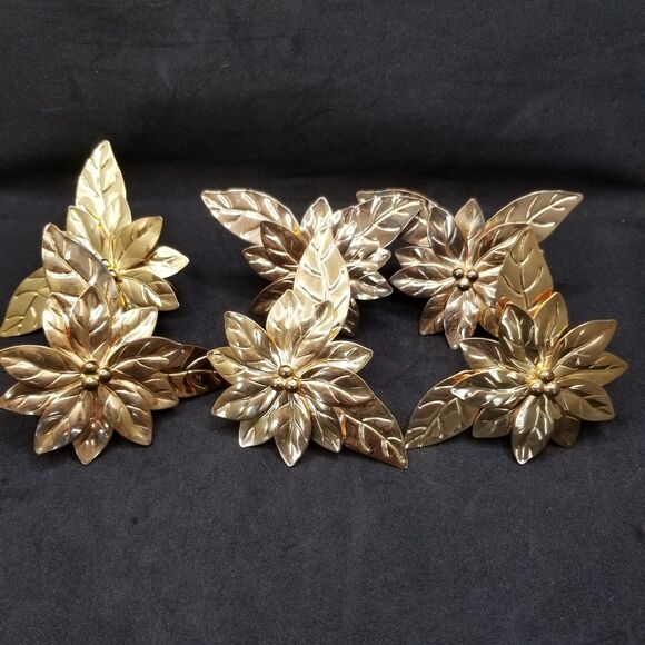 Vintage gold tone poinsetta napkin holders set of 6 - Picture 3 of 9